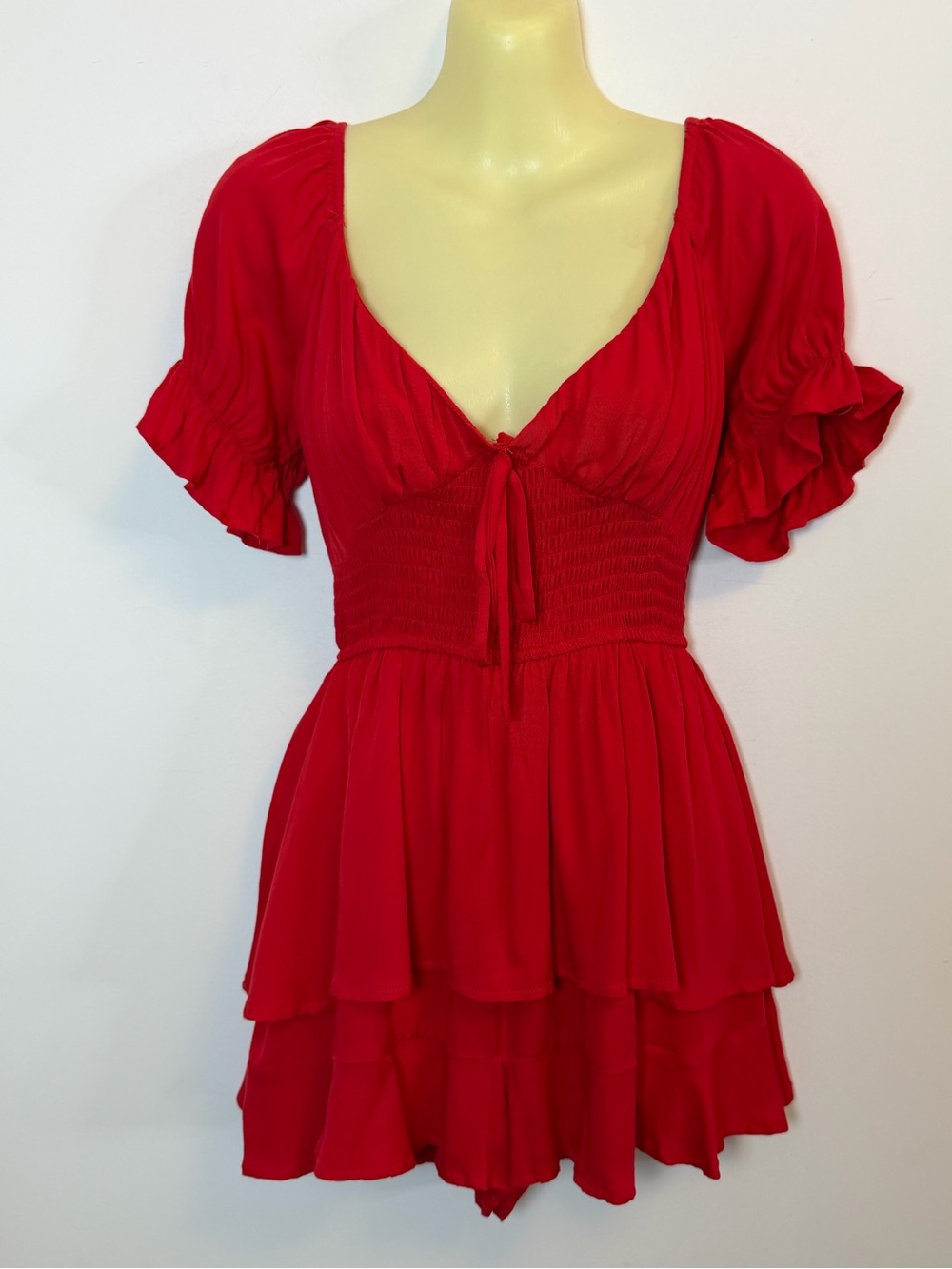 Le Lis Red Ruffled Tie-Front Peplum Romper